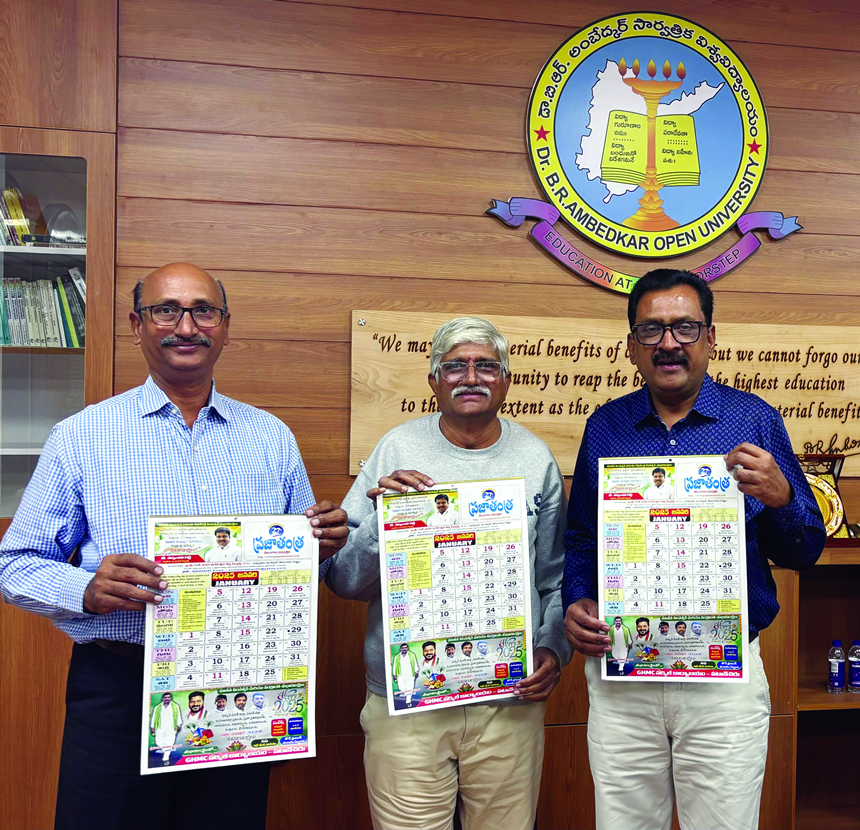 Prof. Ghanta Chakrapani, Vice Chancellor of Dr. BR Ambedkar Open University unveiled the 'Prajatantra Calendar- 2025'
